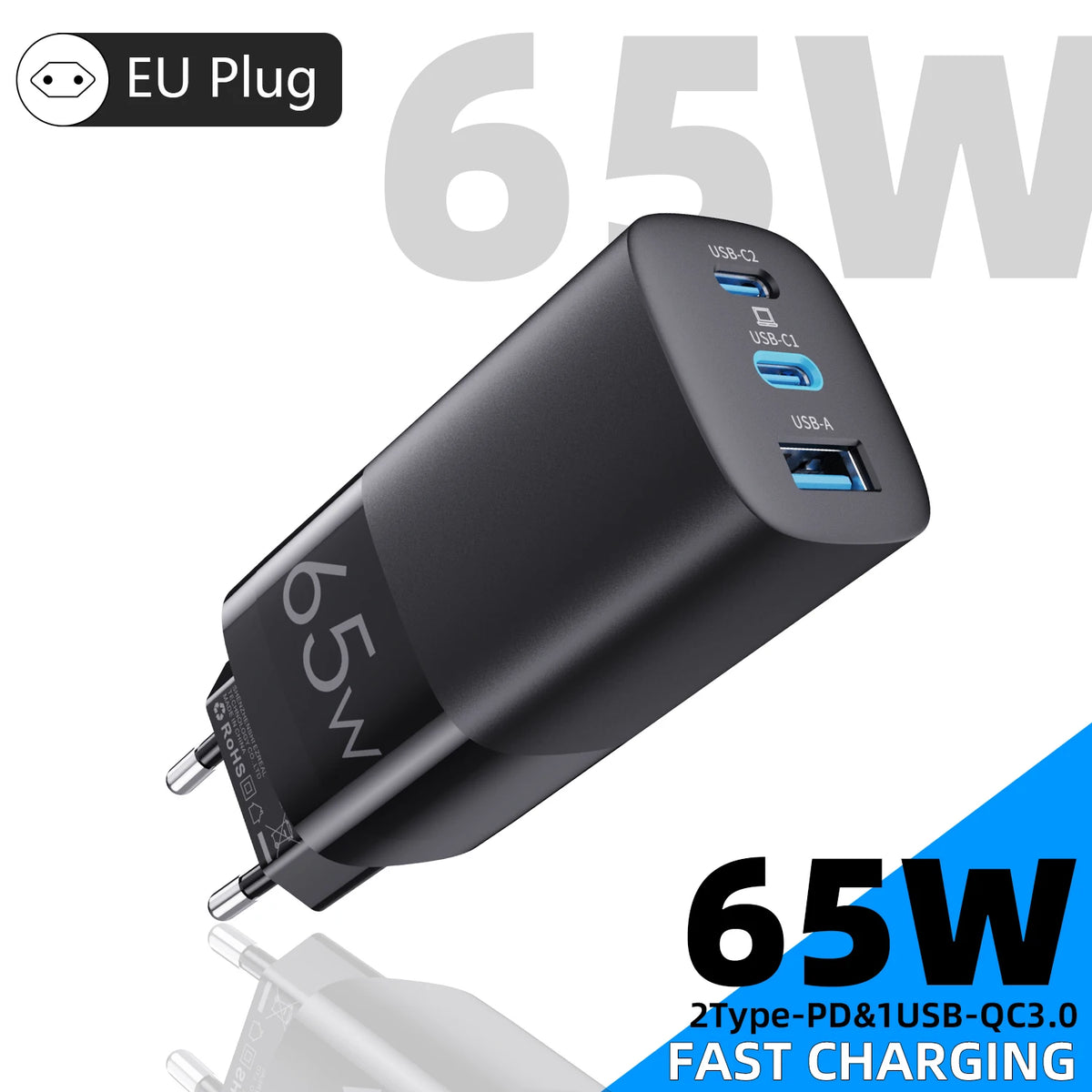 GaN 65W USB Type C Charger Fast Charging QC4.0 QC3.0 PD3.0 for iPhone 17 16 15 14 13 12 Xiaomi 12 11 Samsung S23 S22 Laotop