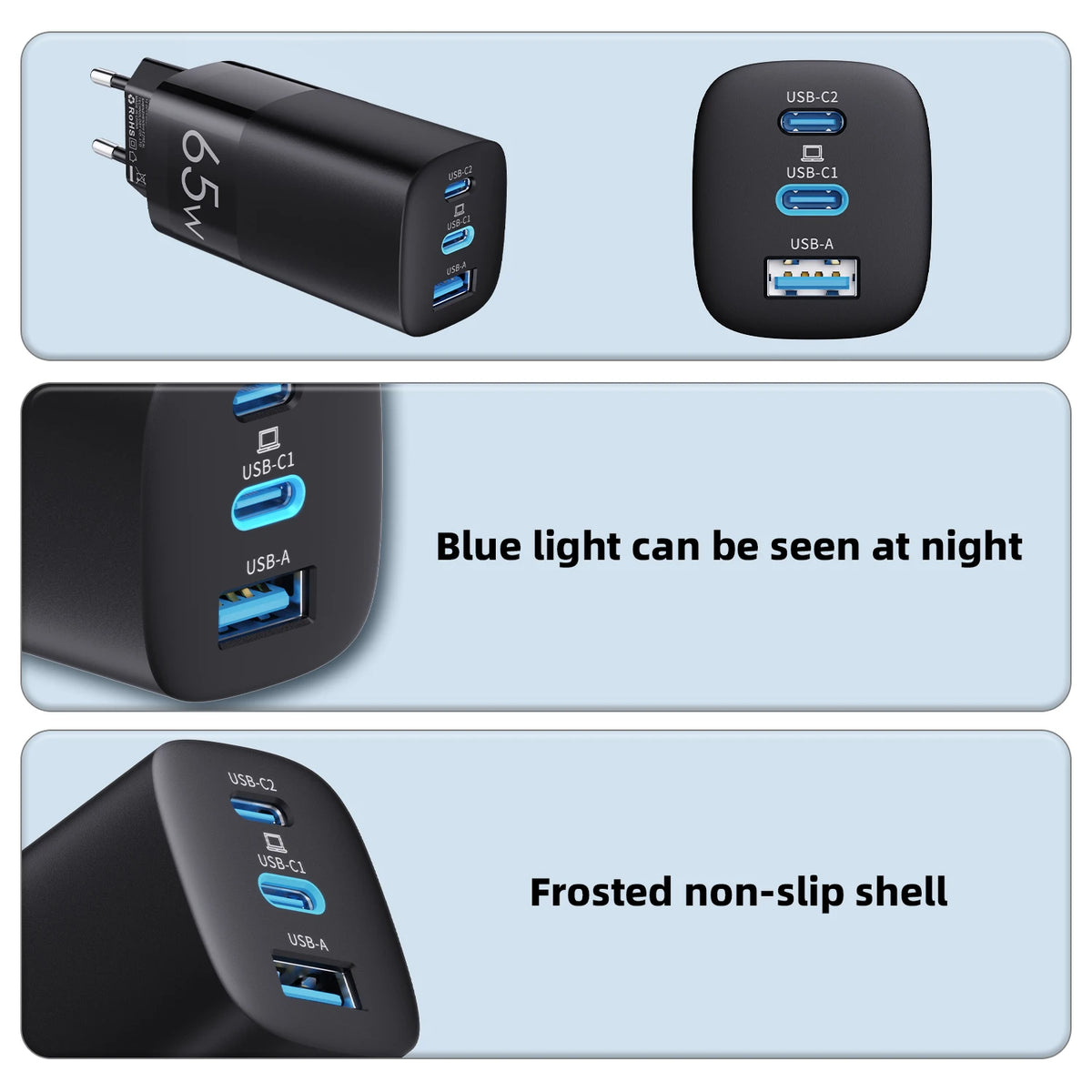 GaN 65W USB Type C Charger Fast Charging QC4.0 QC3.0 PD3.0 for iPhone 17 16 15 14 13 12 Xiaomi 12 11 Samsung S23 S22 Laotop