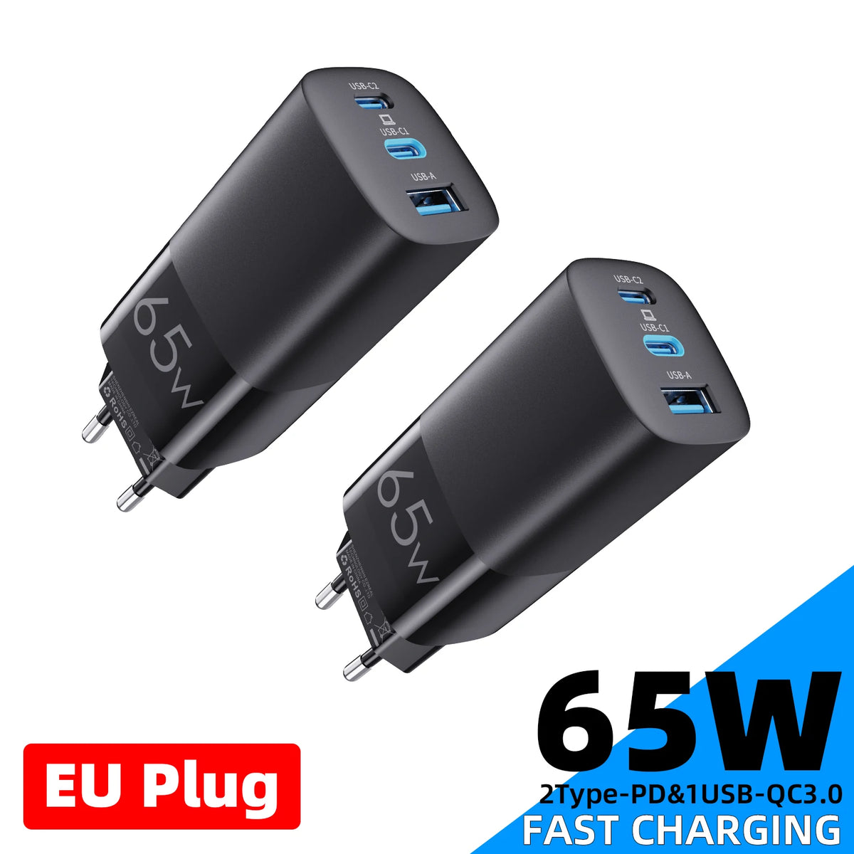 GaN 65W USB Type C Charger Fast Charging QC4.0 QC3.0 PD3.0 for iPhone 17 16 15 14 13 12 Xiaomi 12 11 Samsung S23 S22 Laotop