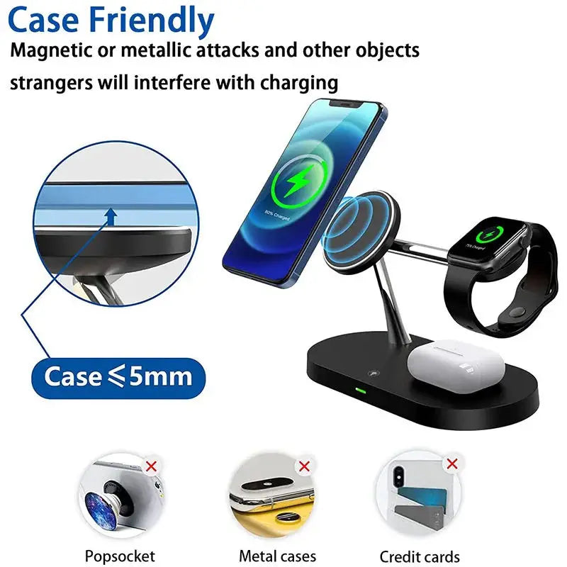 3 in 1 Wireless Charger Stand Magnetic For iPhone 12-17 Fast Charging Station for Apple Watch 11 10 9 8 7 6 5 Airpods 2 3 Pro