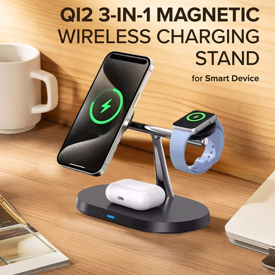 3 in 1 Magnetic Wireless Charger Stand for MacSafe iPhone 17/16/15/14 Pro Max Apple Watch 1-9 AirPods Fast Charging Station
