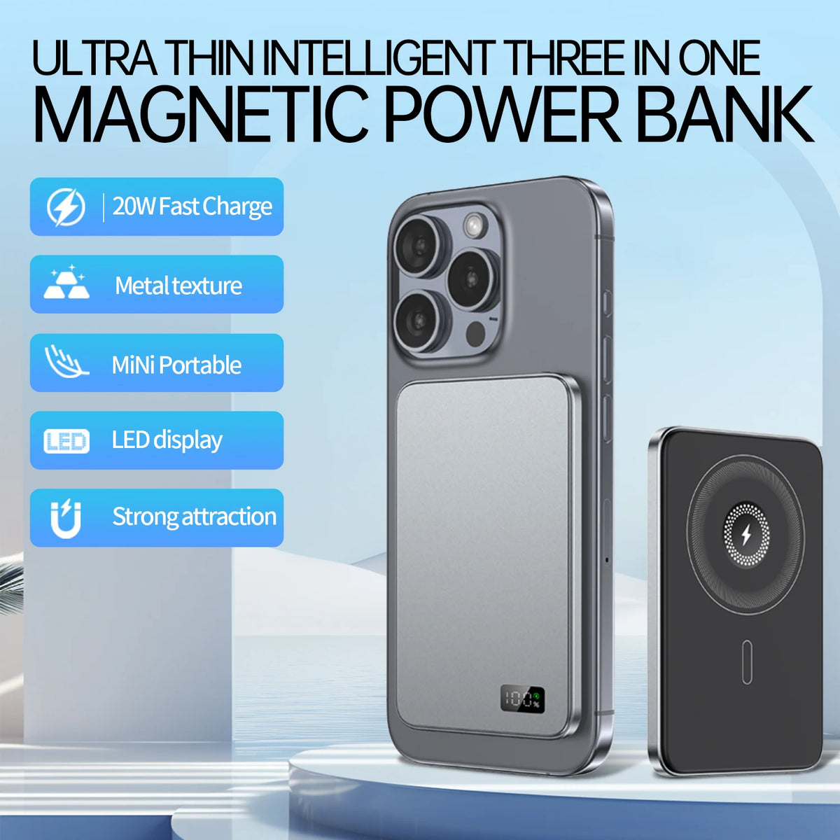 New Ultra Thin Alloy Powerbank Magnetic Power Bank Wireless Fast Charger For iPhone 16 15 14 13 12 Backup Battery For Magsafe