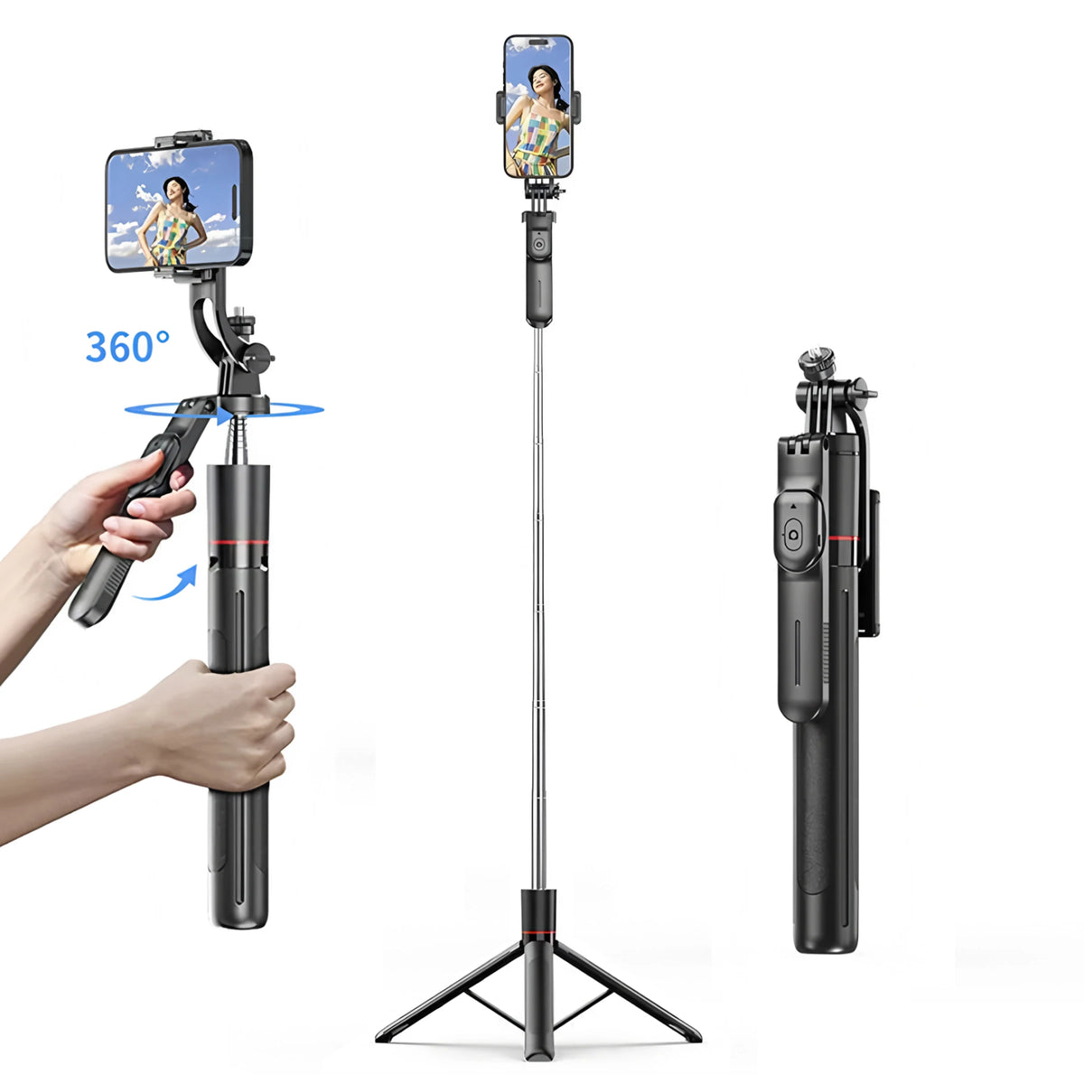 67in F16 Extendable Bluetooth Selfie Stick Tripod  Wireless Phone Holder with 1/4 Screw Compatible with Smartphone Camera