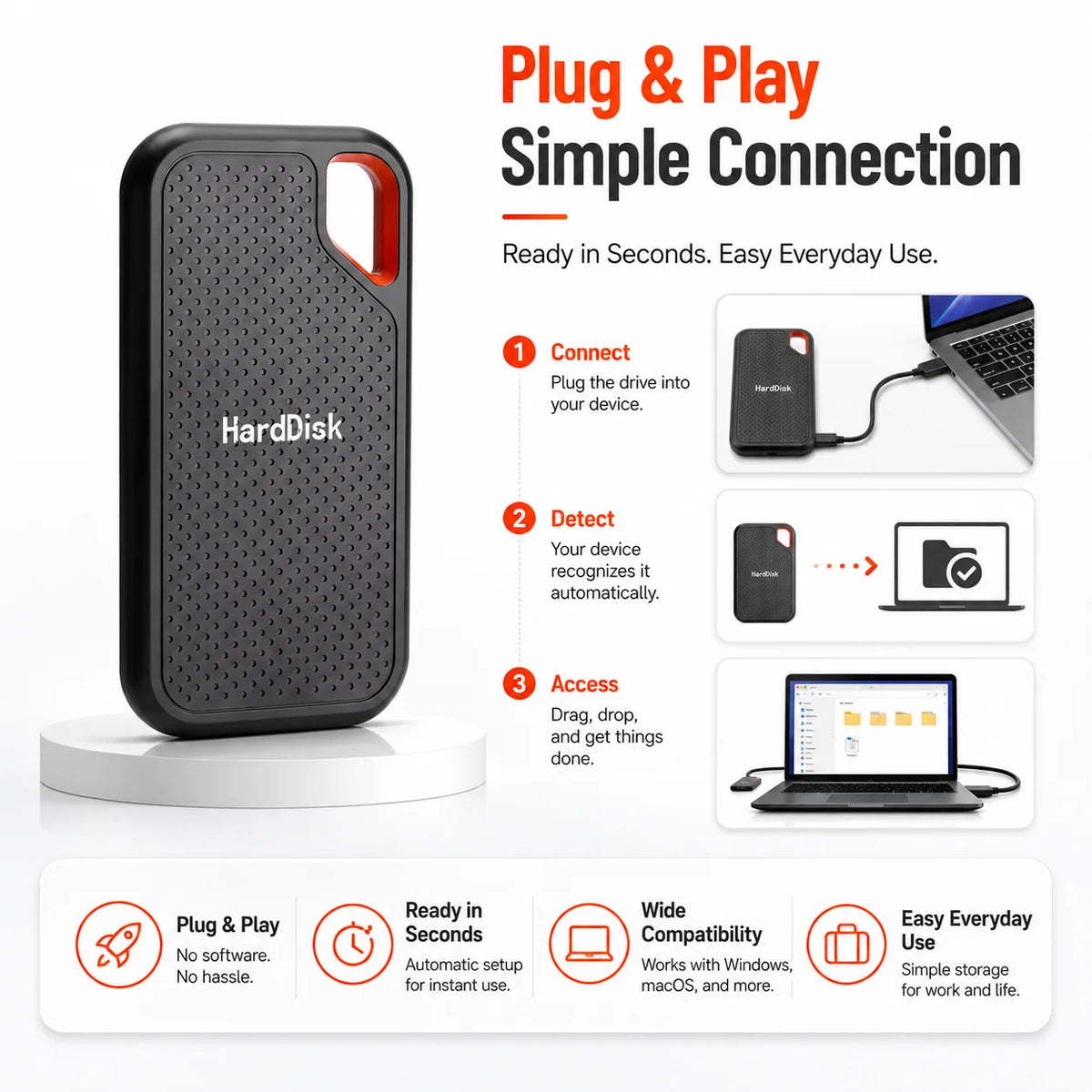16TB Portable SSD External Hard Drive USB 3.1 Type-C High-Speed Data Storage for Laptop/Mac