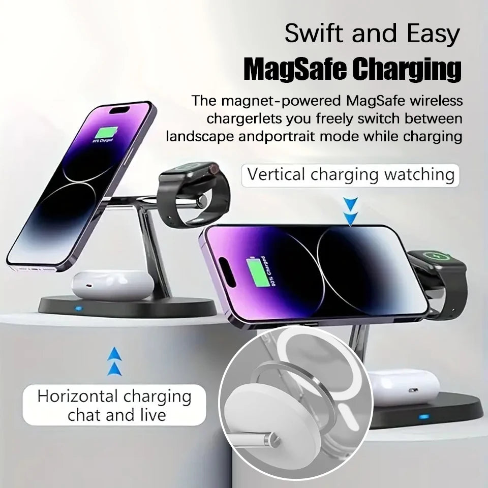 3 in 1 Magnetic Wireless Charger Stand for MacSafe iPhone 17/16/15/14 Pro Max Apple Watch 1-9 AirPods Fast Charging Station