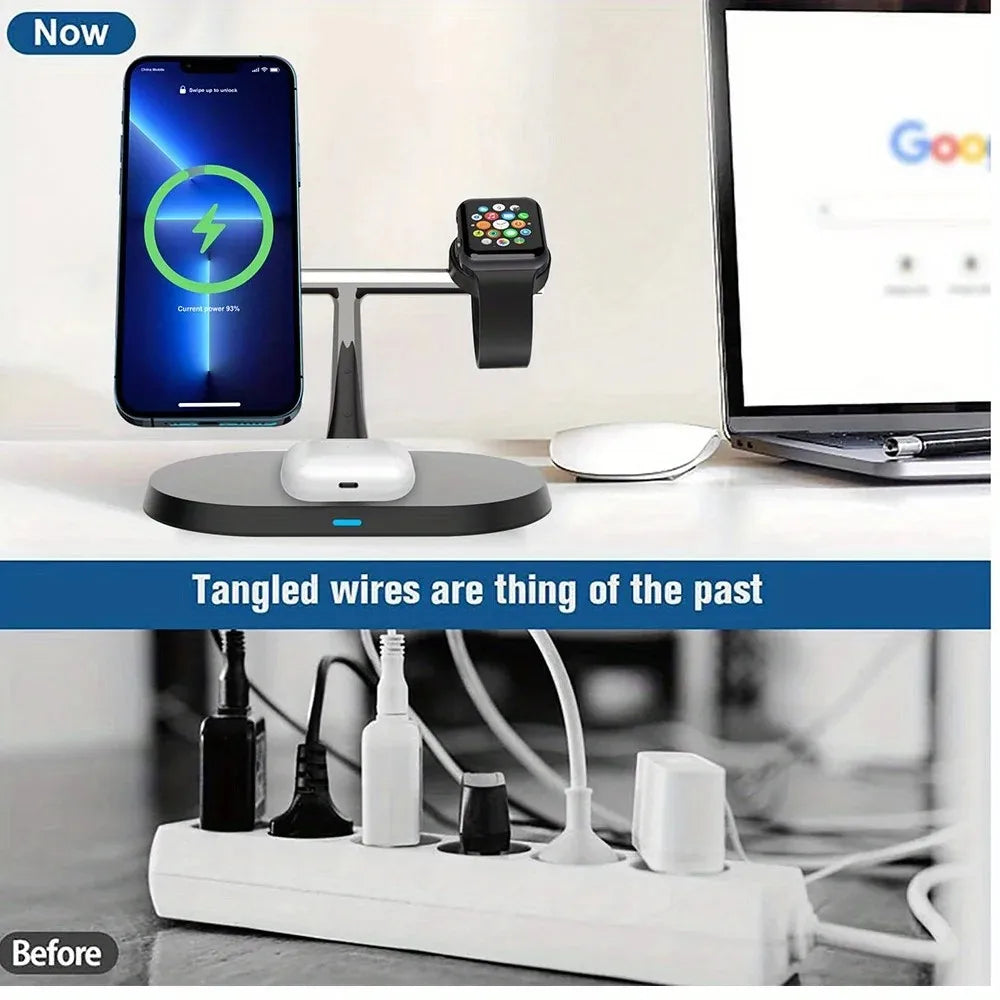 3 in 1 Magnetic Wireless Charger Stand for MacSafe iPhone 17/16/15/14 Pro Max Apple Watch 1-9 AirPods Fast Charging Station