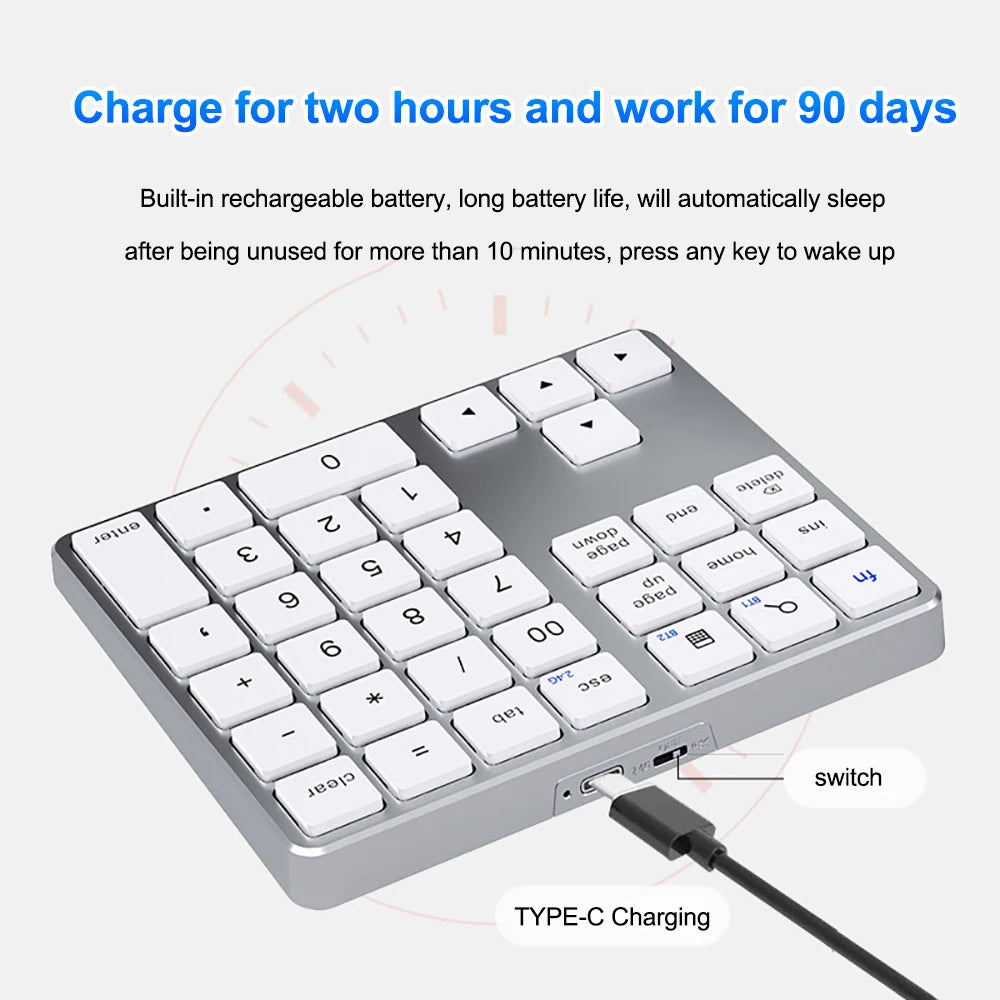 Dual Mode Numeric Keypad 2.4G Wireless Keyboard Dual Bluetooth Keyboard Digital Keyboard 300mAh Battery Rechargeable Numpad