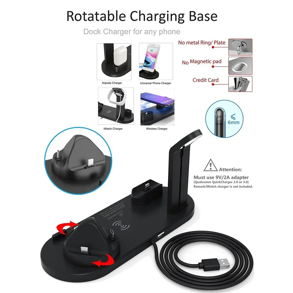 7 In 1 Wireless Charger Stand For iPhone 1-12 Apple Watch 9/8/7/6 Airpods Pro2/1 Phone Chargers Fast Charging Dock Station