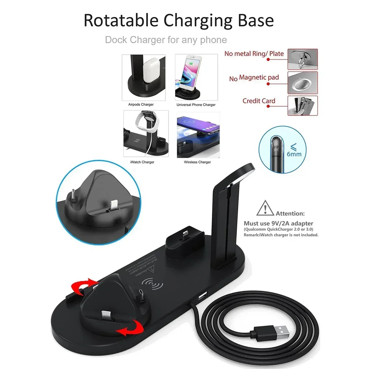 7 In 1 Wireless Charger Stand For iPhone 1-12 Apple Watch 9/8/7/6 Airpods Pro2/1 Phone Chargers Fast Charging Dock Station