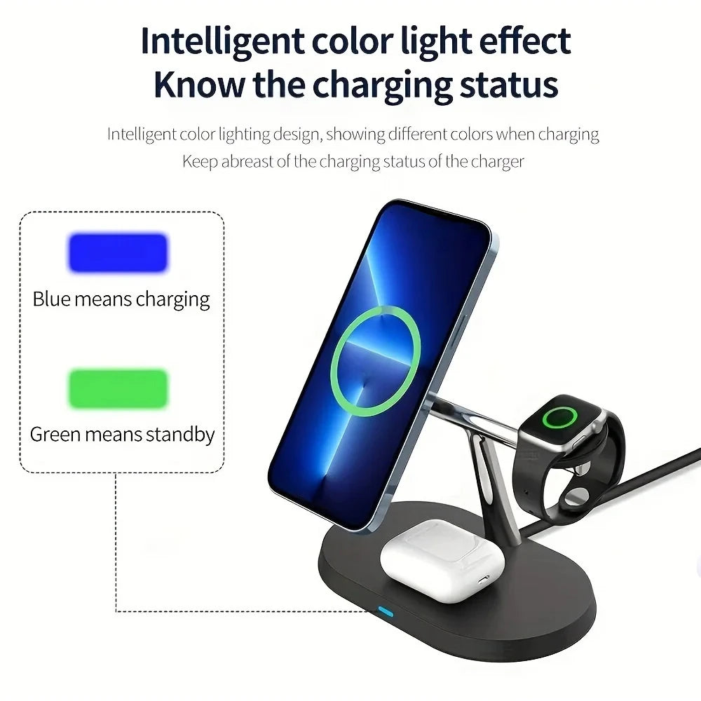 3 in 1 Magnetic Wireless Charger Stand for MacSafe iPhone 17/16/15/14 Pro Max Apple Watch 1-9 AirPods Fast Charging Station