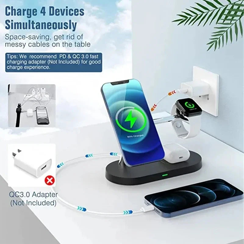 3 in 1 Wireless Charger Stand Magnetic For iPhone 12-17 Fast Charging Station for Apple Watch 11 10 9 8 7 6 5 Airpods 2 3 Pro
