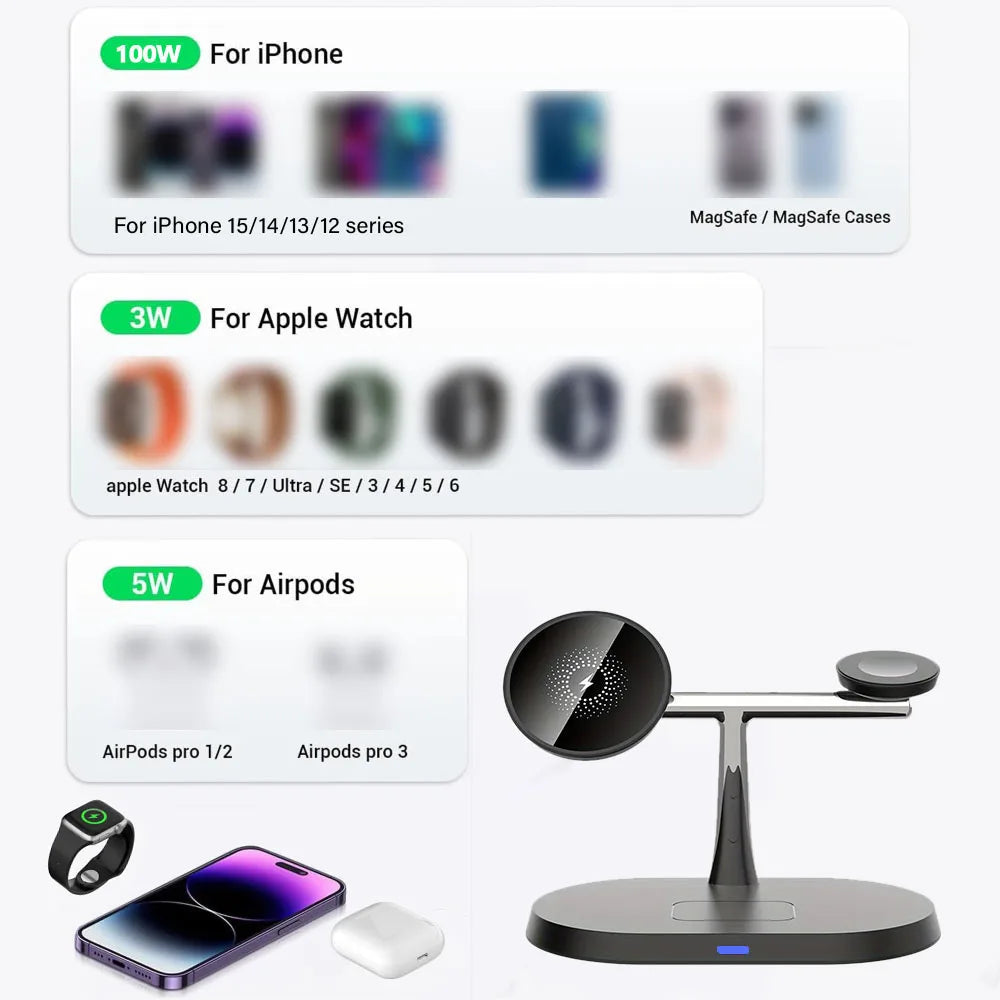 3 in 1 Magnetic Wireless Charger Stand for MacSafe iPhone 17/16/15/14 Pro Max Apple Watch 1-9 AirPods Fast Charging Station