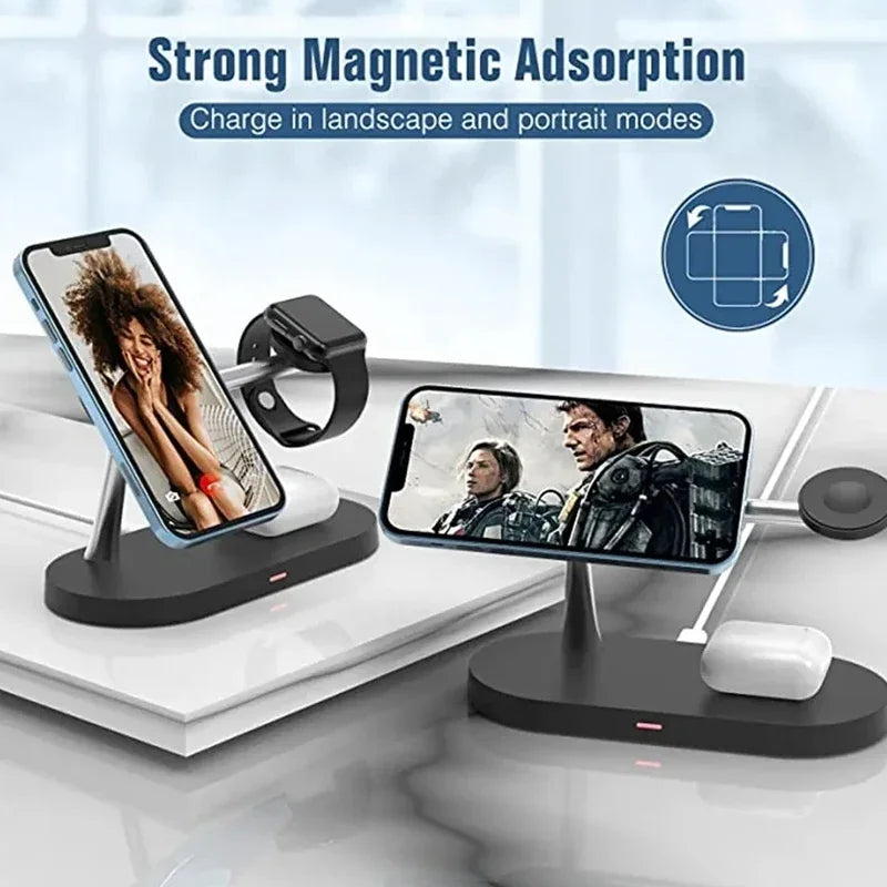 3 in 1 Wireless Charger Stand Magnetic For iPhone 12-17 Fast Charging Station for Apple Watch 11 10 9 8 7 6 5 Airpods 2 3 Pro
